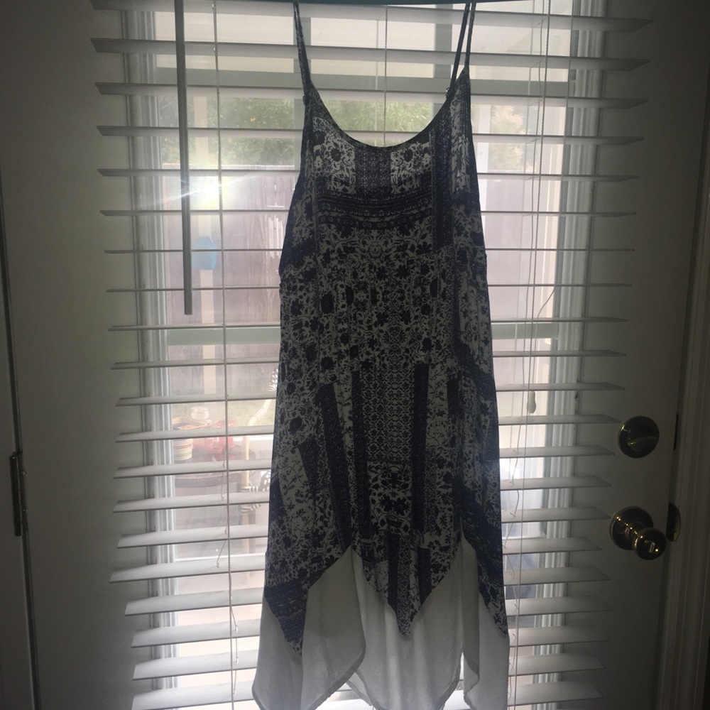 Blue and white floral boho dress